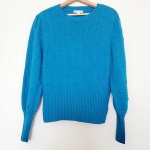 NY & Co. Eva Mendes blue pom pom sweater